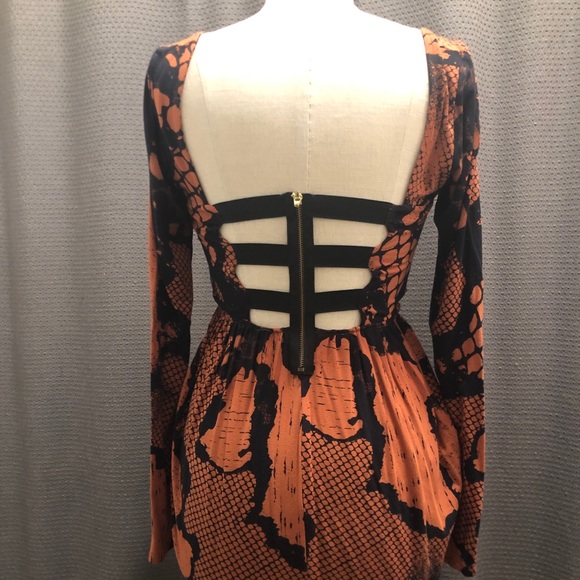 *sold* Orange & Black Mid Dress - Picture 2 of 3